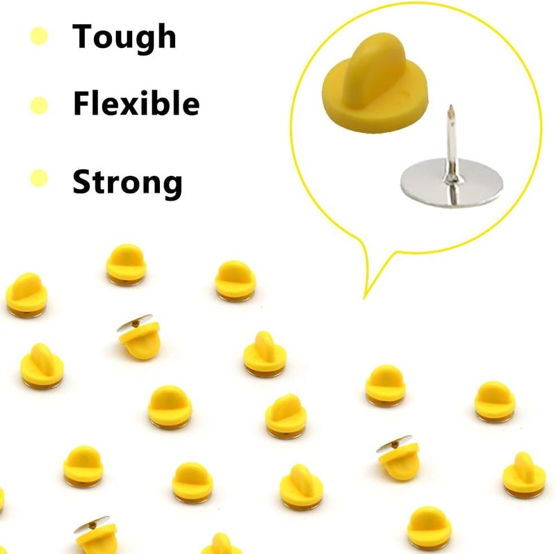 Ruidee 200 Pieces/100 Set Rubber Pin Backs with Tie Tacks Blank Pins, PVC Rubber Pin Back for Uniform Badges Backing Holder Clasp Lapel Pin（Yellow） - Image 3